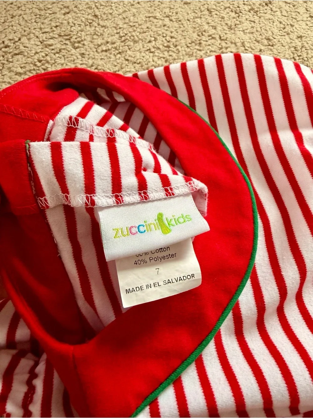 Girls' Red & White Striped Holiday Dress with Green Tree Applique